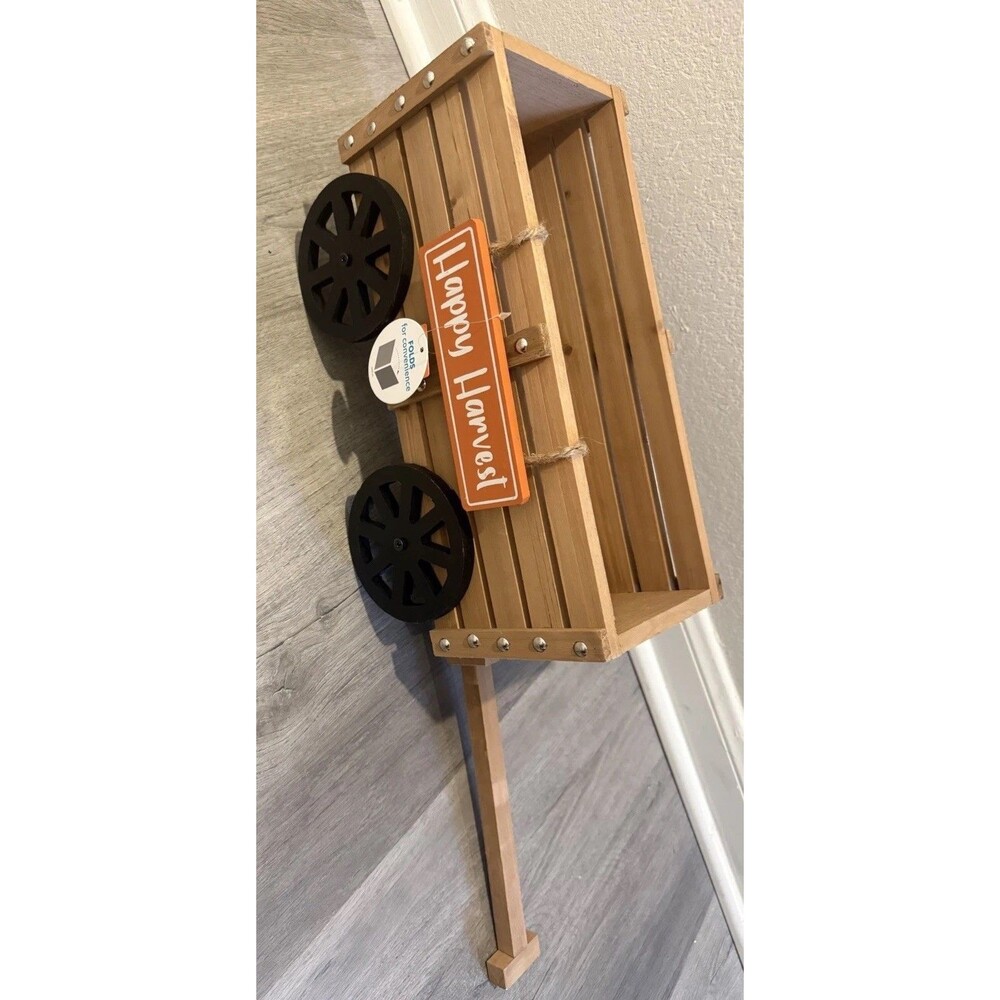 Wood Country Wagon Handcrafted Happy Harvest Basket Crate Flower box